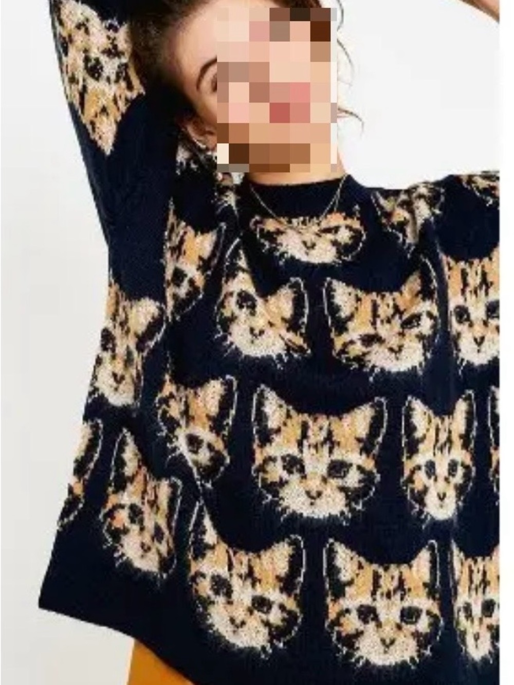 Urban Outfitters Cat Print Knit Sweater Medium Black Kitten Pullover Cozy Soft
